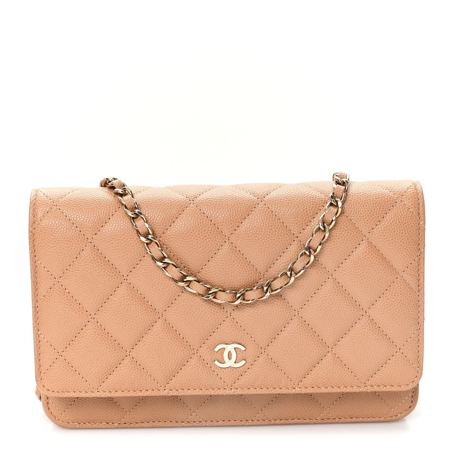 Caviar Quilted Wallet On Chain WOC Beige