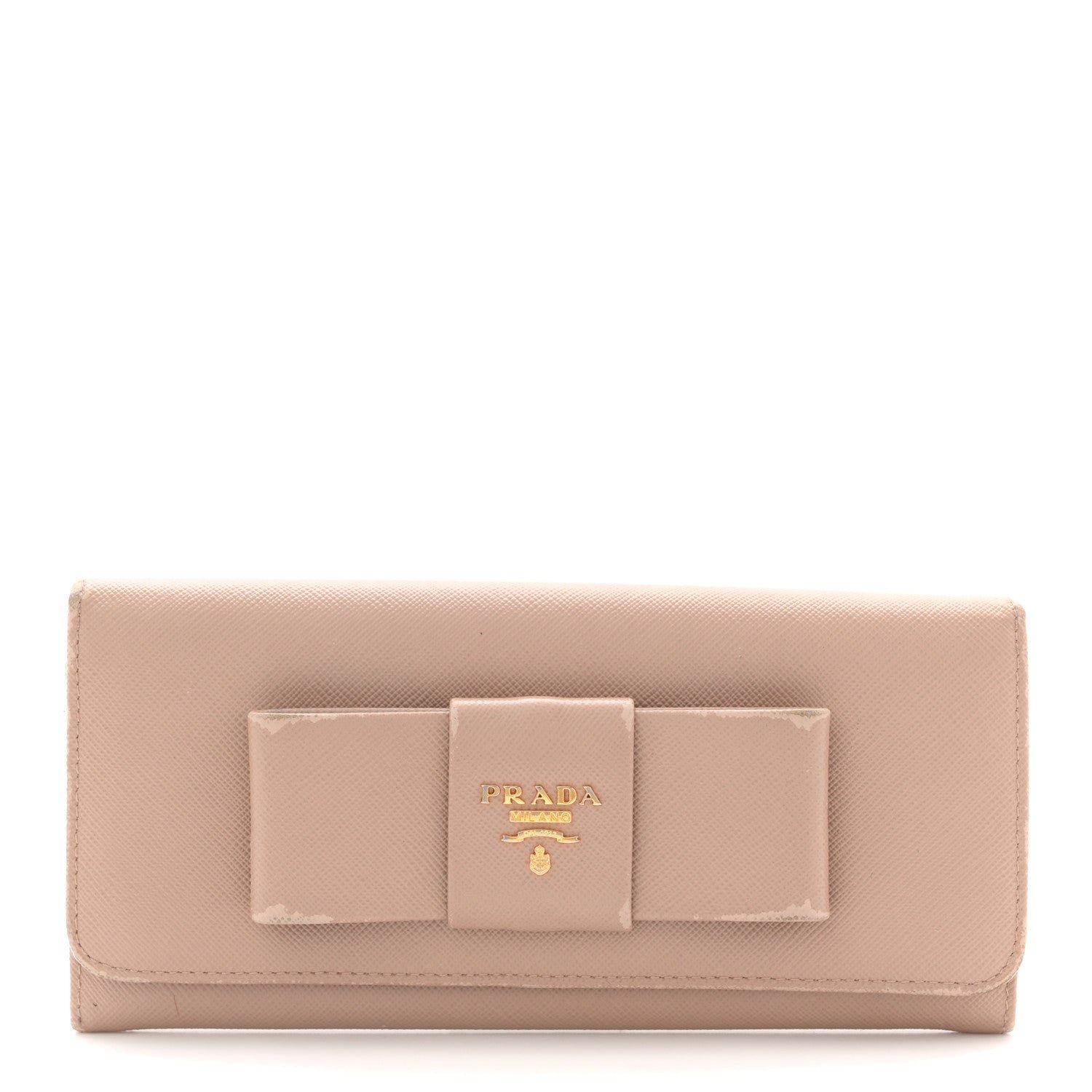 Prada Saffiano Fiocco Bow Continental Wallet Cammeo