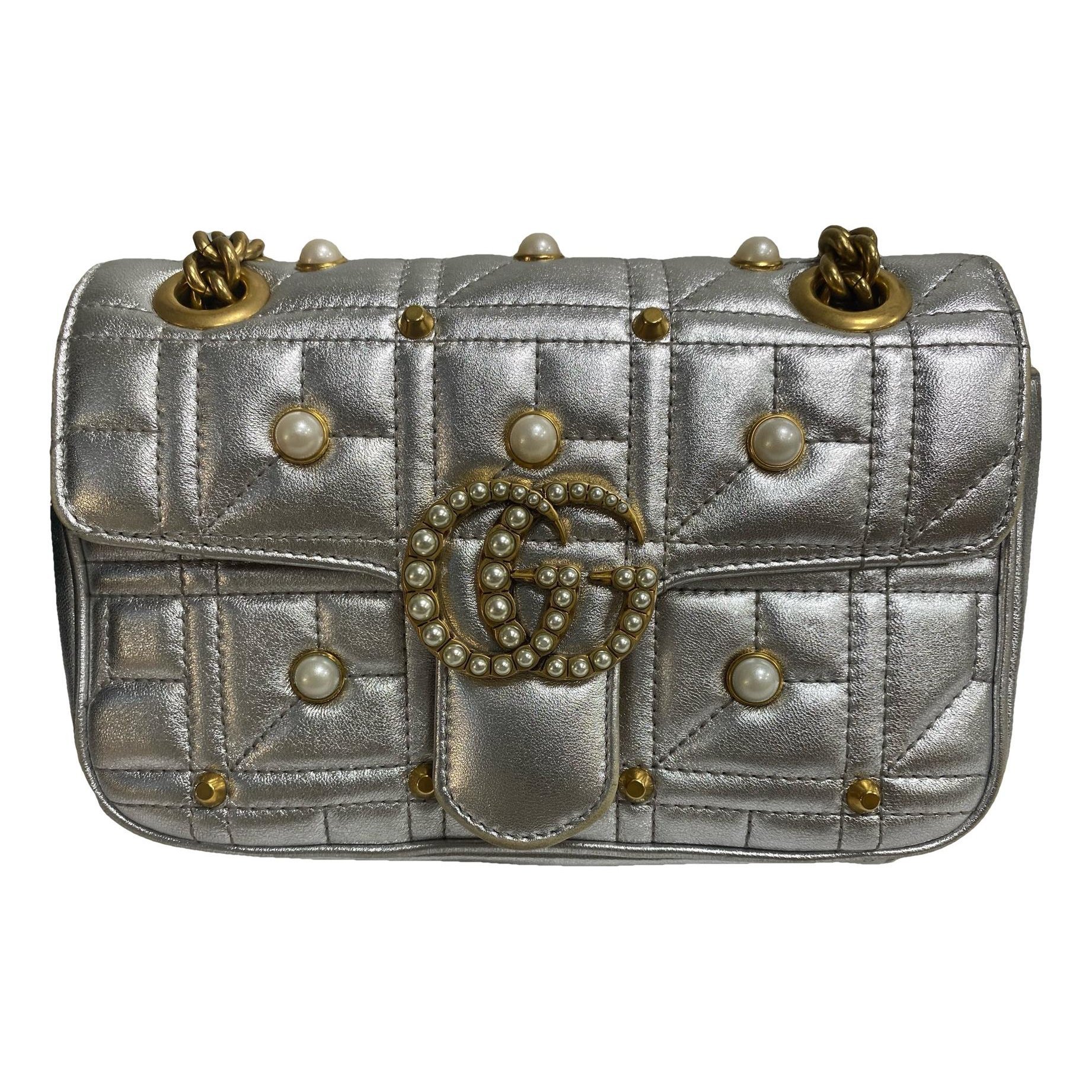 Pearly GG Marmont Flap leather handbag