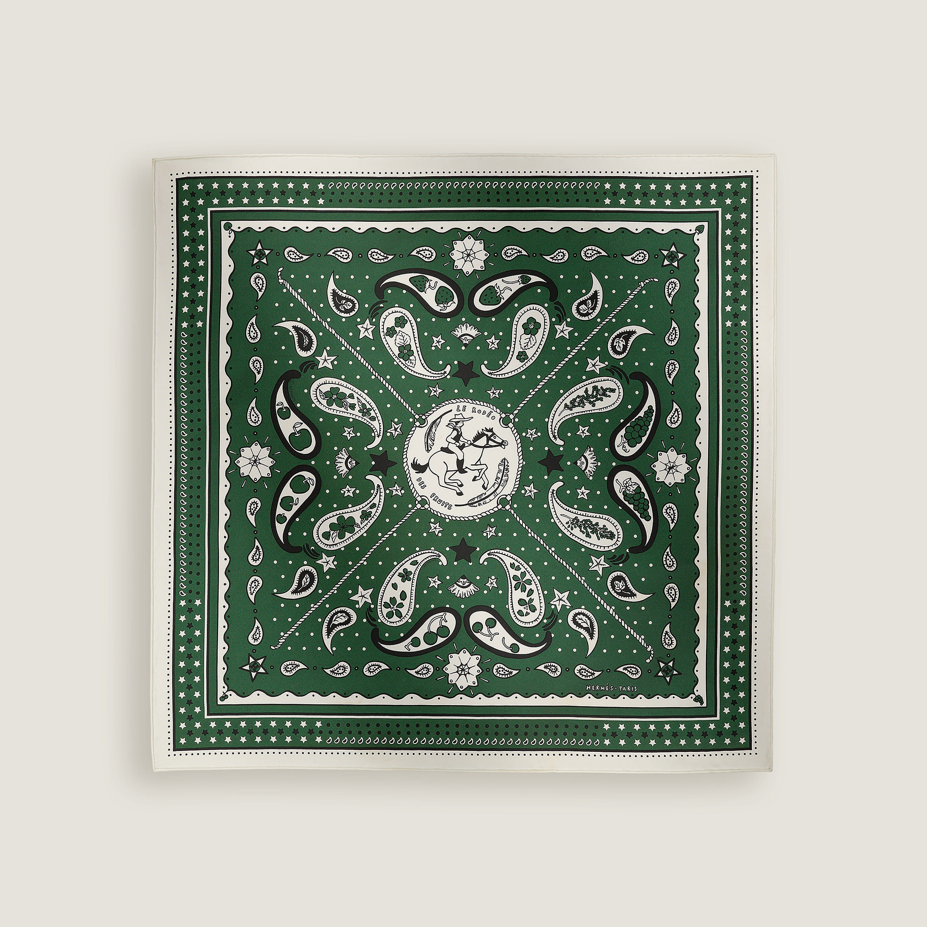 Hermès Le Rodeo des Fruits bandana 55 Orange/Mastic/Noir | BagUSeek