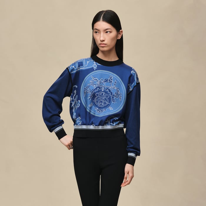 Bleu Lagune "Ex-libris a Main Levee" Long-sleeve Twillaine Sweater