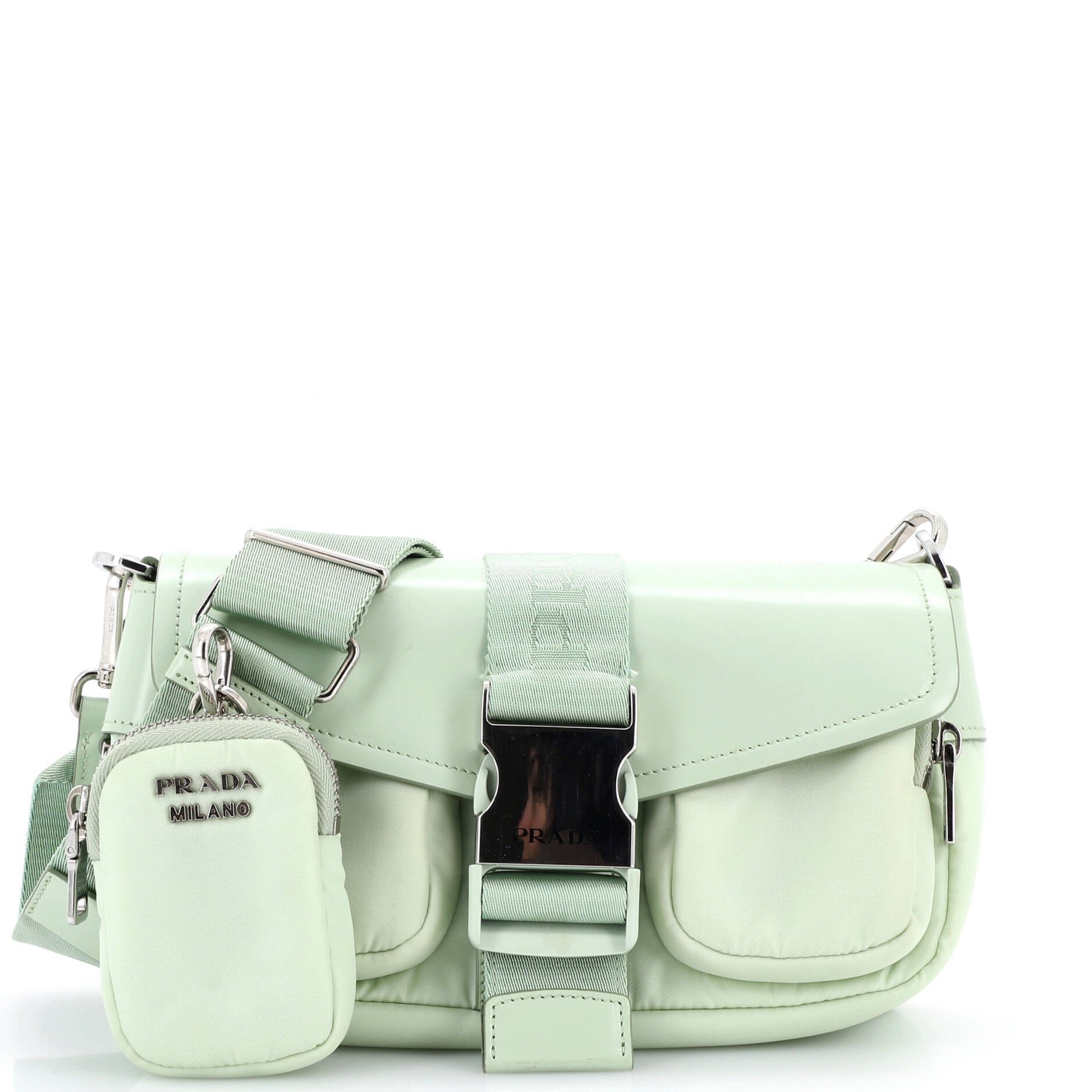Buckle Pocket Crossbody Bag Spazzolato Leather and Tessuto