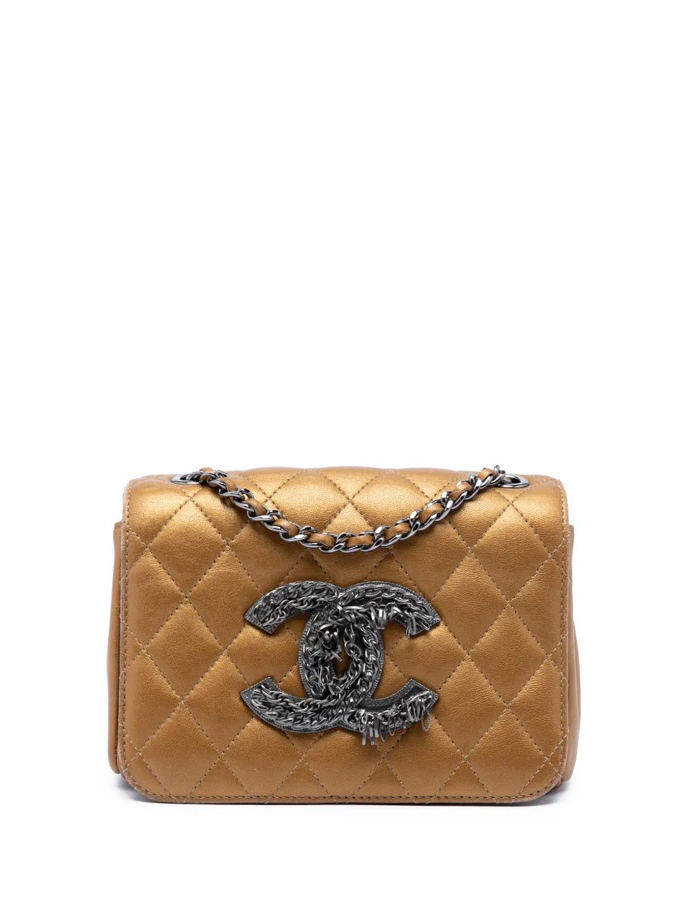 2009-2010 Limited Edition Mini Quilted Metallic Lambskin CC Chain Fringe Full Flap crossbody bag