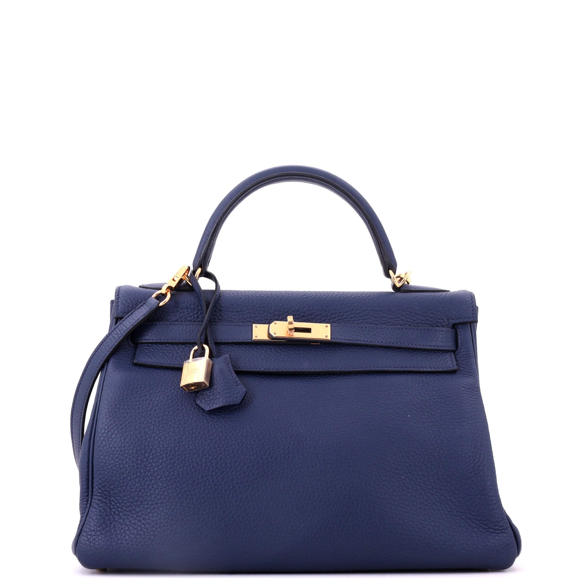 Kelly Handbag Bleu Saphir Clemence with Gold Hardware 32