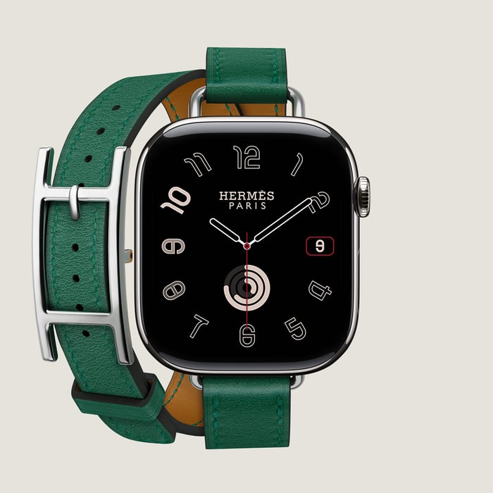 Vert Moyen Band Apple Watch Hermès Double Tour 42 MM Hapi Attelage