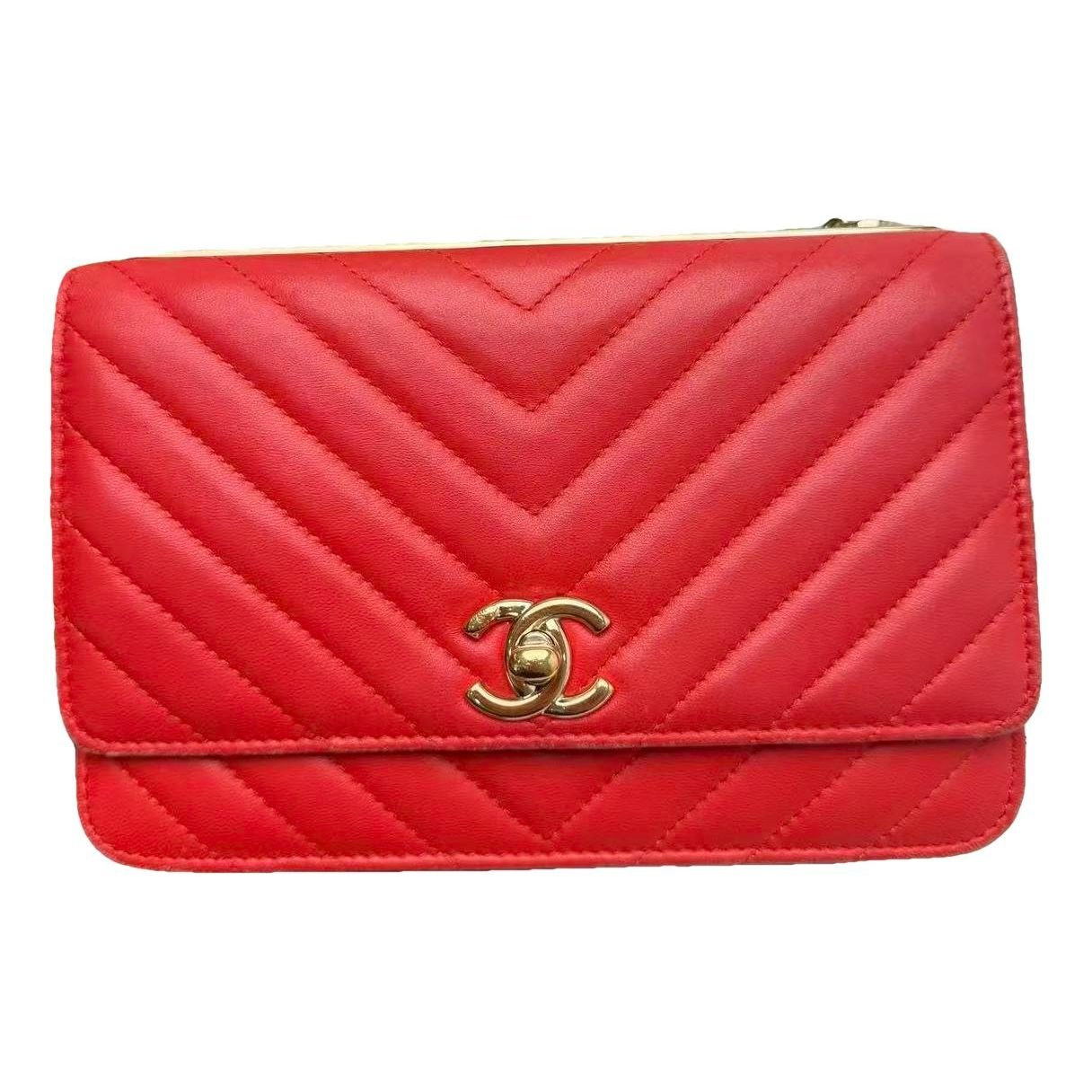 Trendy CC Wallet on Chain leather handbag