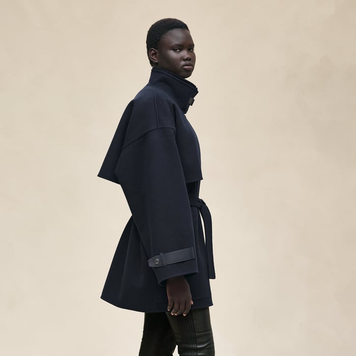 Bleu Noir Short Mixed Leather Cashmere Coat