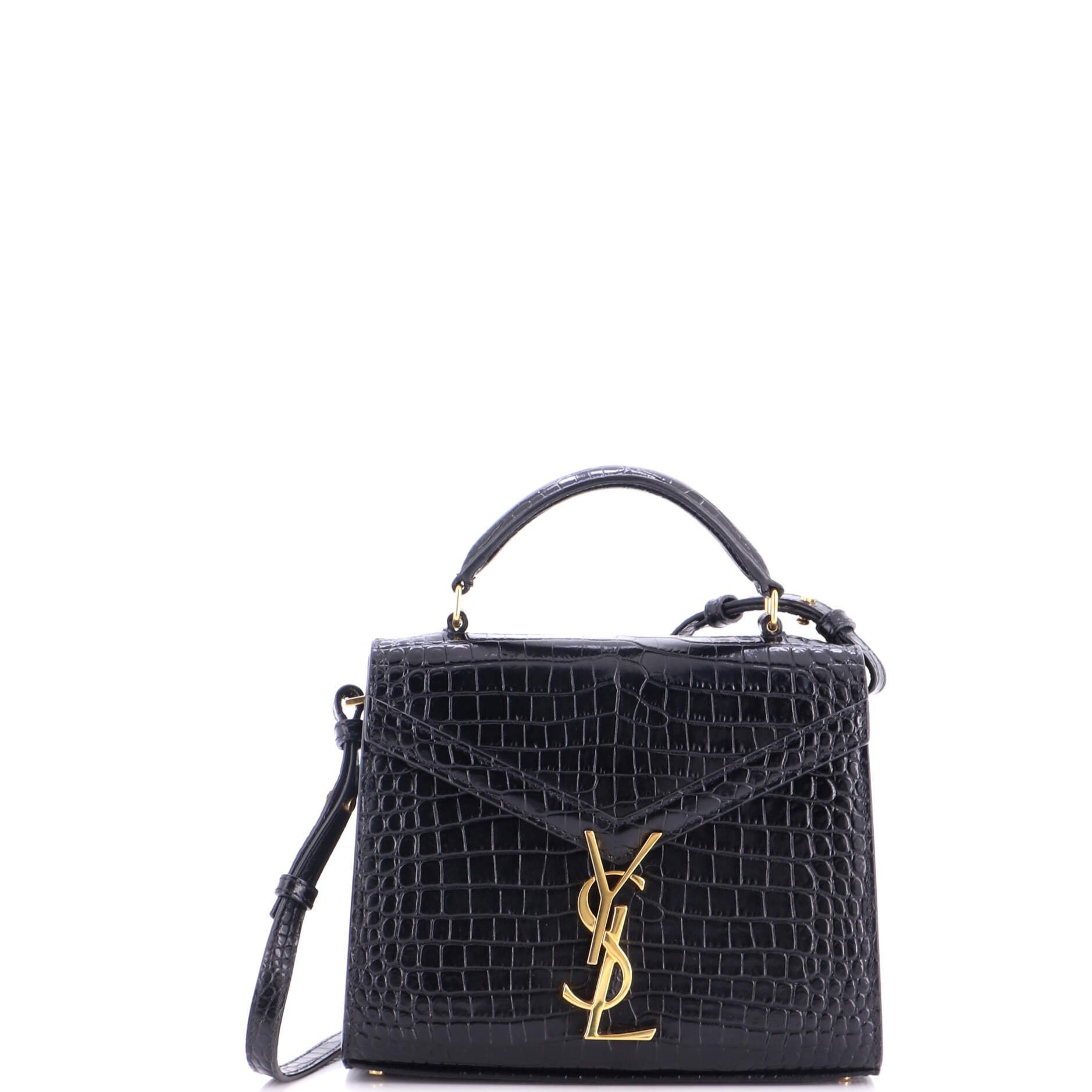 Cassandra Top Handle Bag Crocodile Embossed Leather Mini