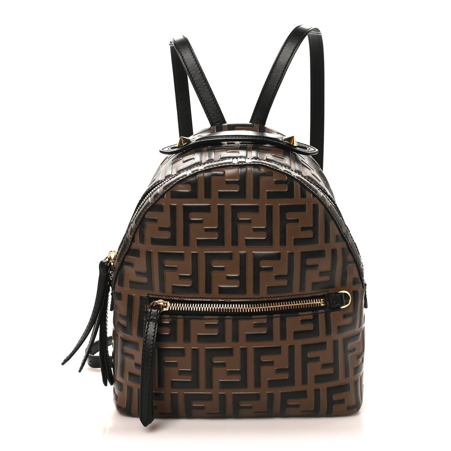 Fendi Vitello Bi-Color FF 1974 Embossed Mini Backpack Maya Black