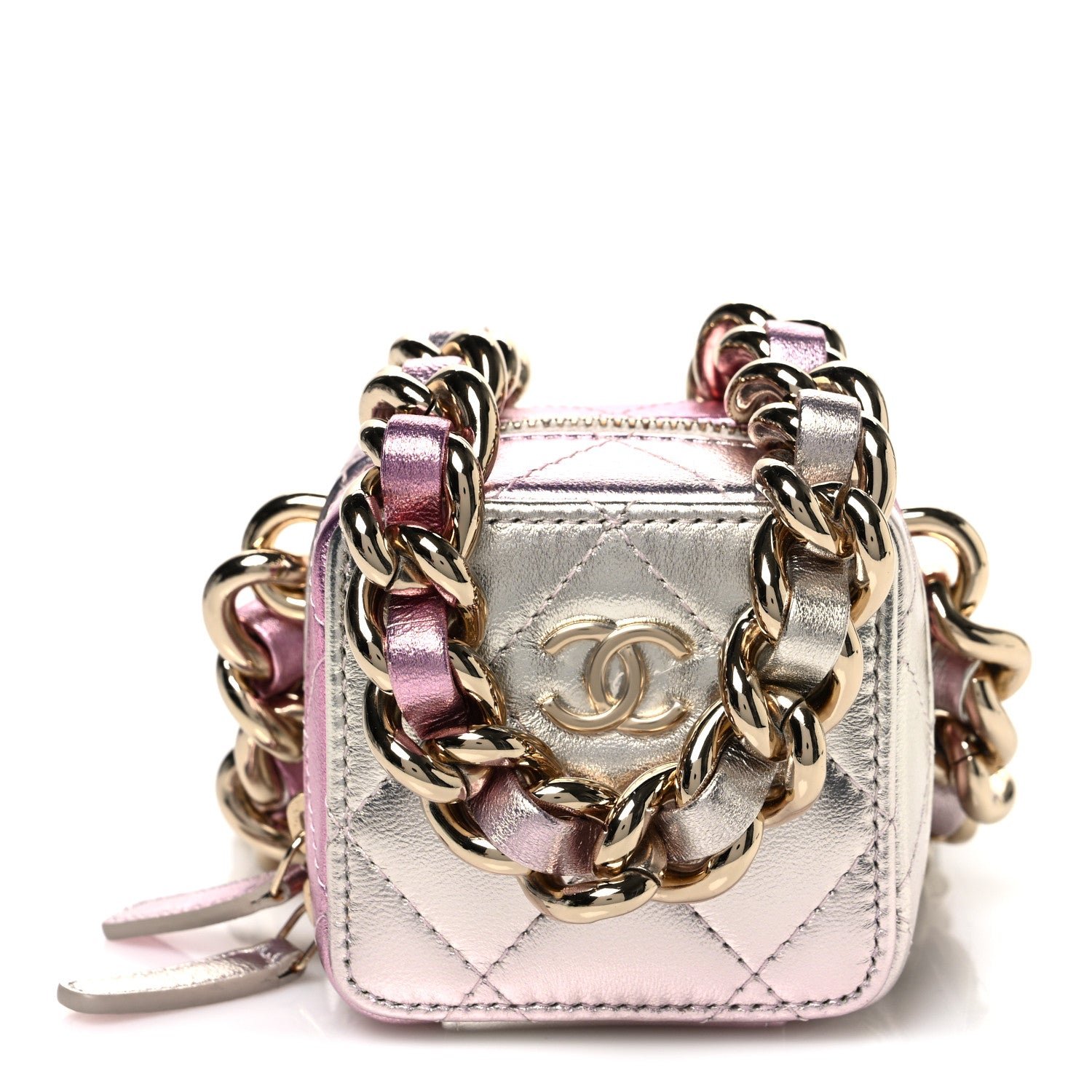 Chanel Gradient Metallic Lambskin Quilted Like A Wallet Clutch With Chain Gold Pink
