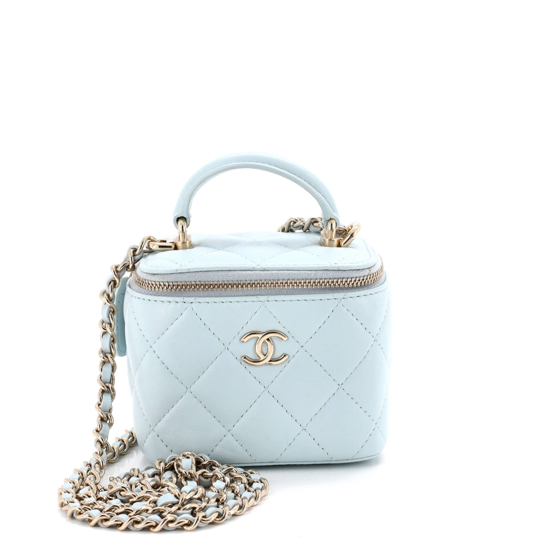 Classic Top Handle Vanity Case with Chain Quilted Lambskin Mini