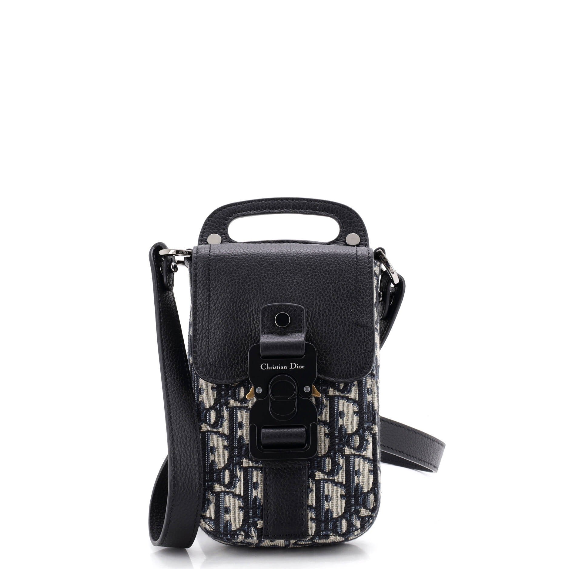 Vertical Saddle Pouch with Strap Oblique Canvas and Leather