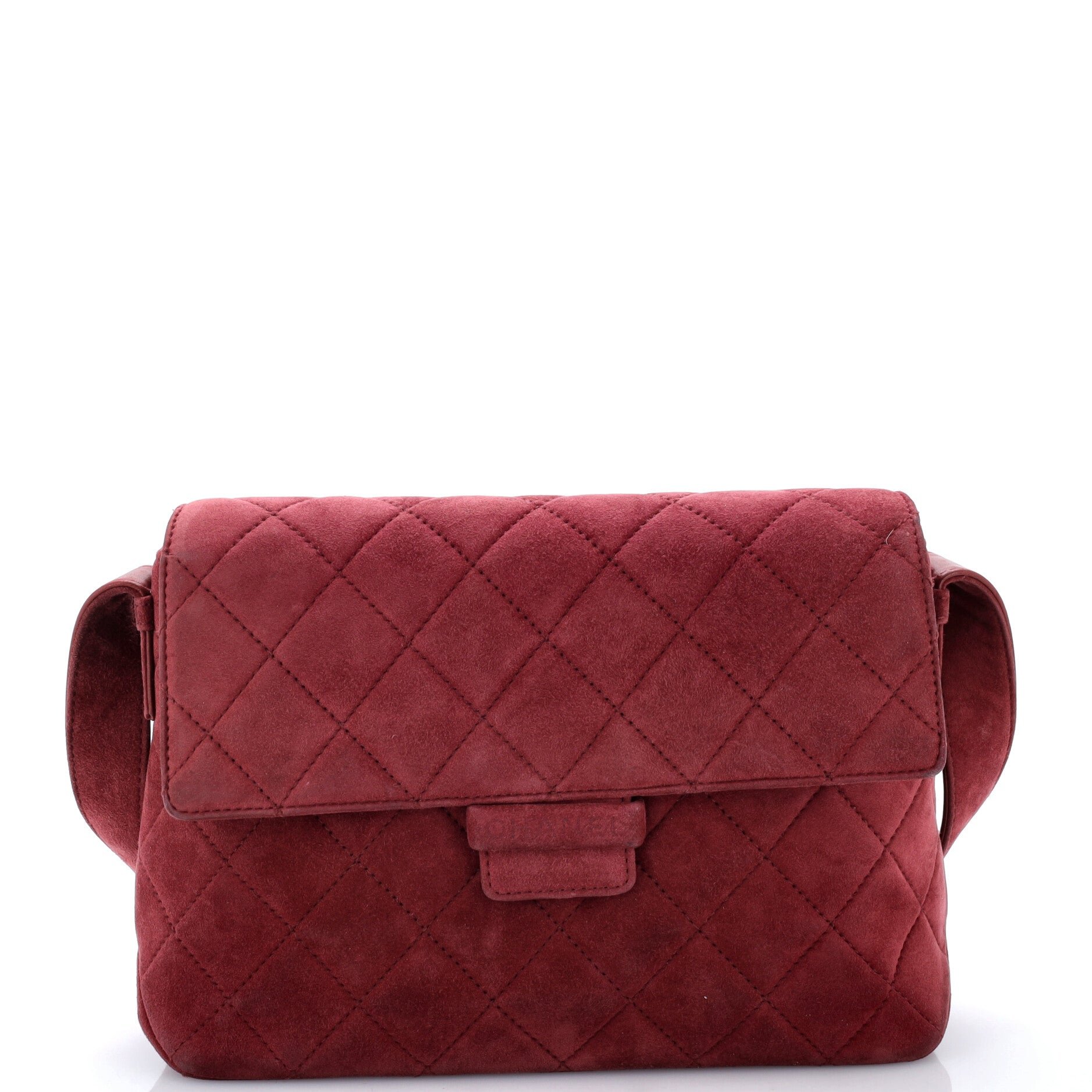 Vintage Flap Shoulder Bag Quilted Suede Medium