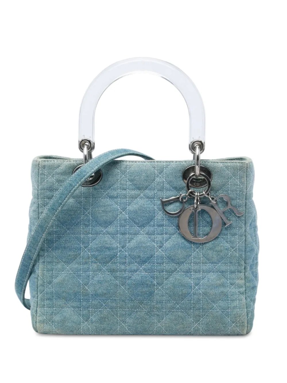 1999 Medium Denim Cannage Acrylic Handles Lady Dior satchel