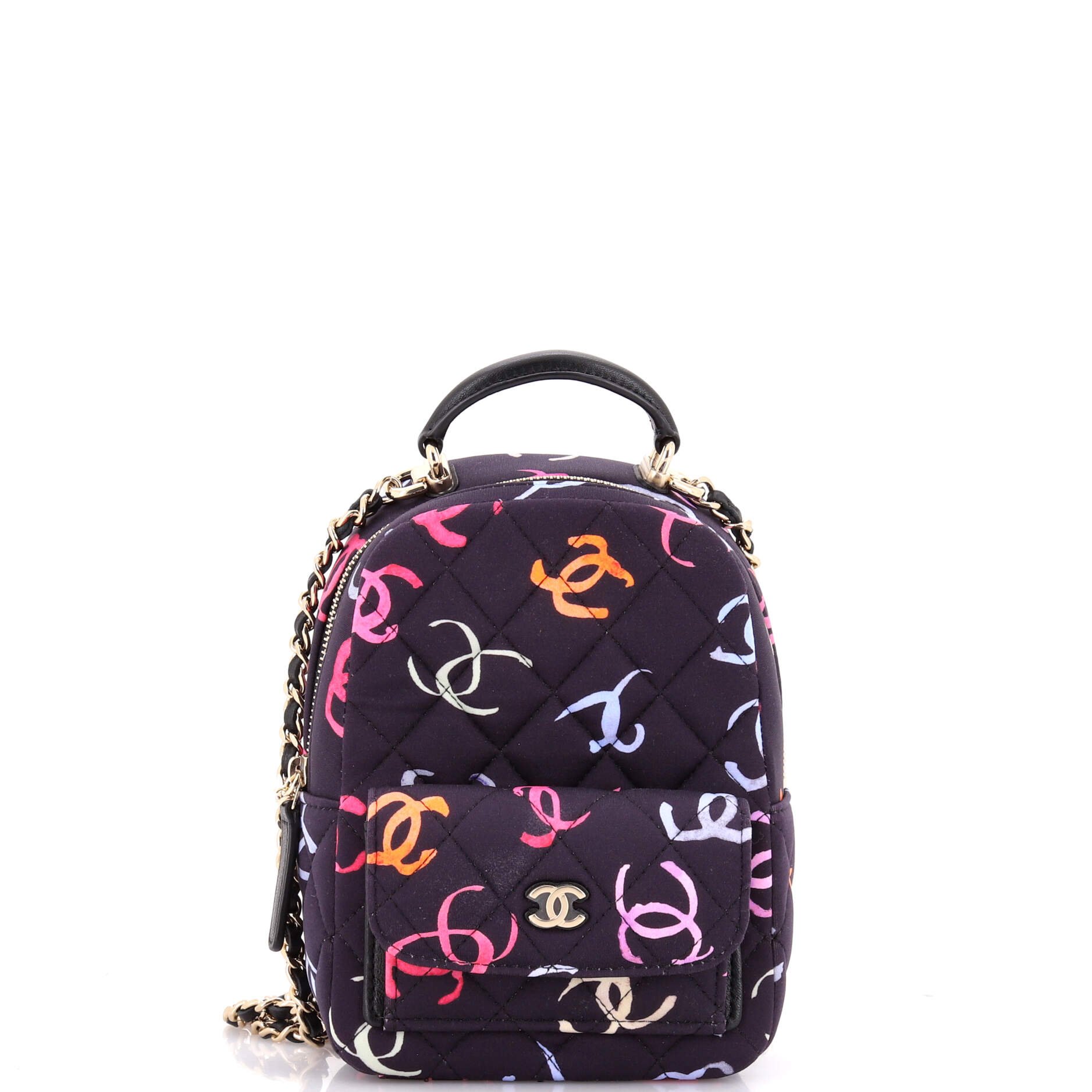 Classic CC Chain Pocket Backpack Quilted CC Printed Fabric Mini