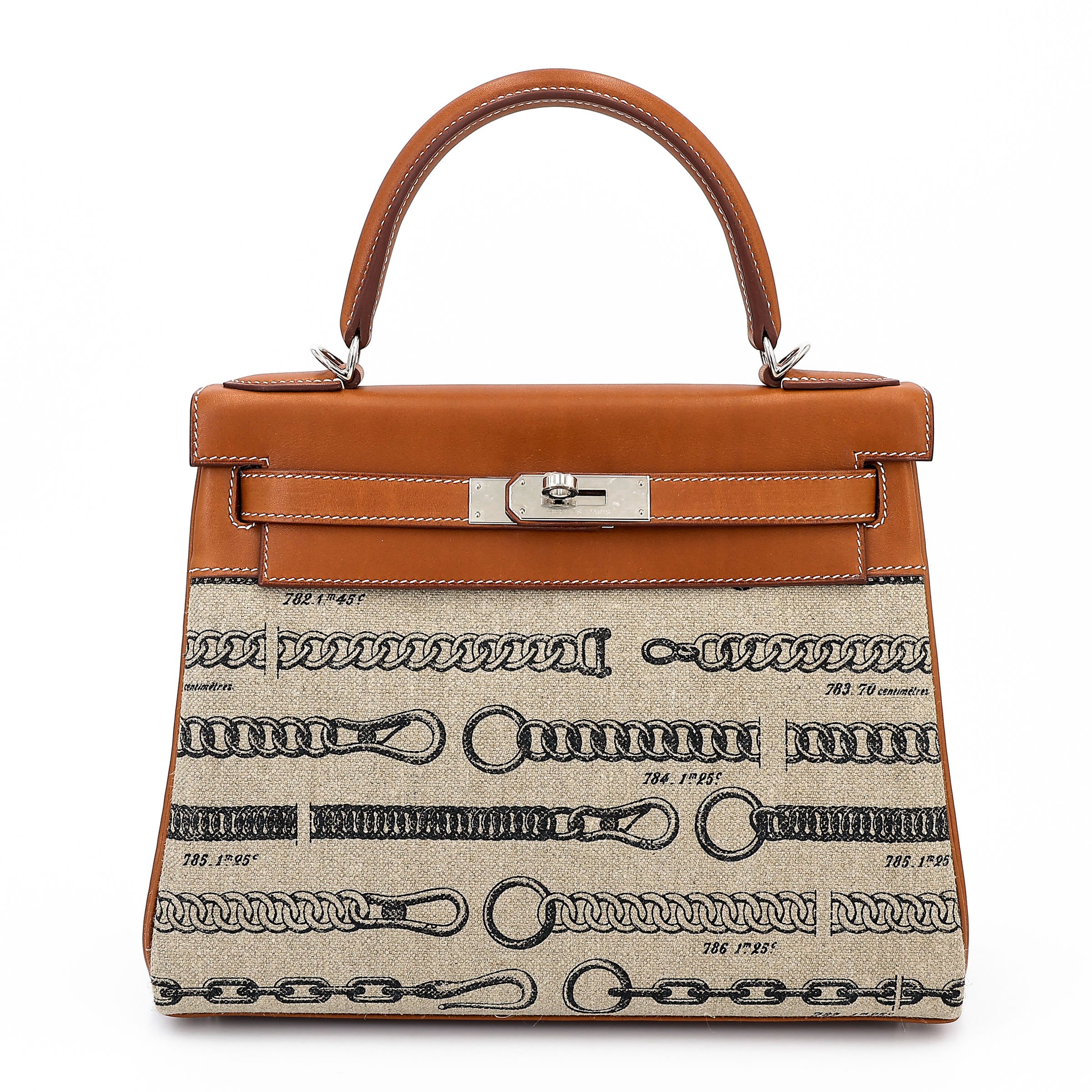 Hermes Unused ( Rank NS ) HERMÈS Limited Edition Kelly 28 De Camp Dechainee Fauve (34) Barenia Canvas Palladium hardware C (2018)