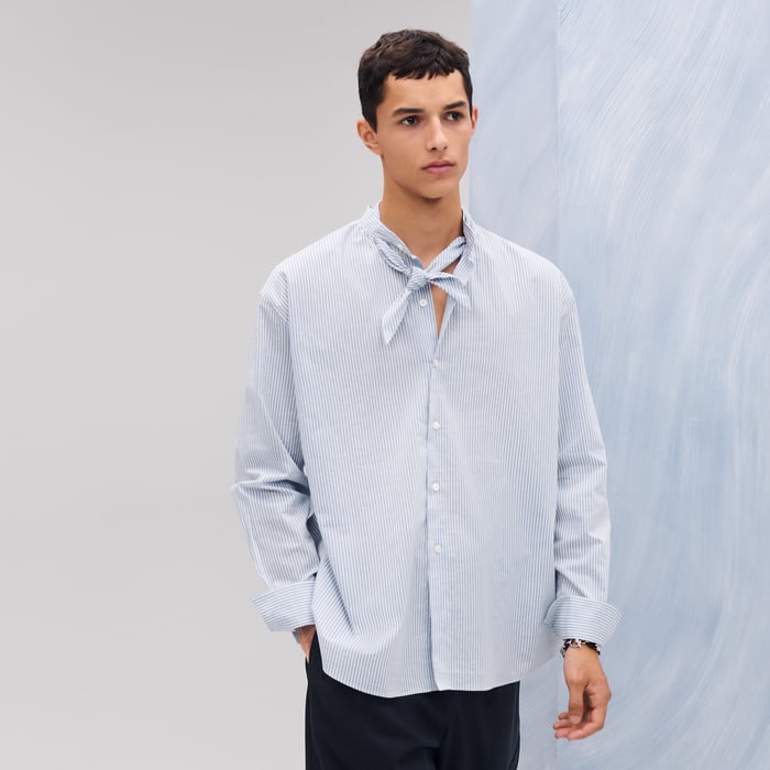 Bleu "Doubles Rayures Serties" Boxy Fit Shirt