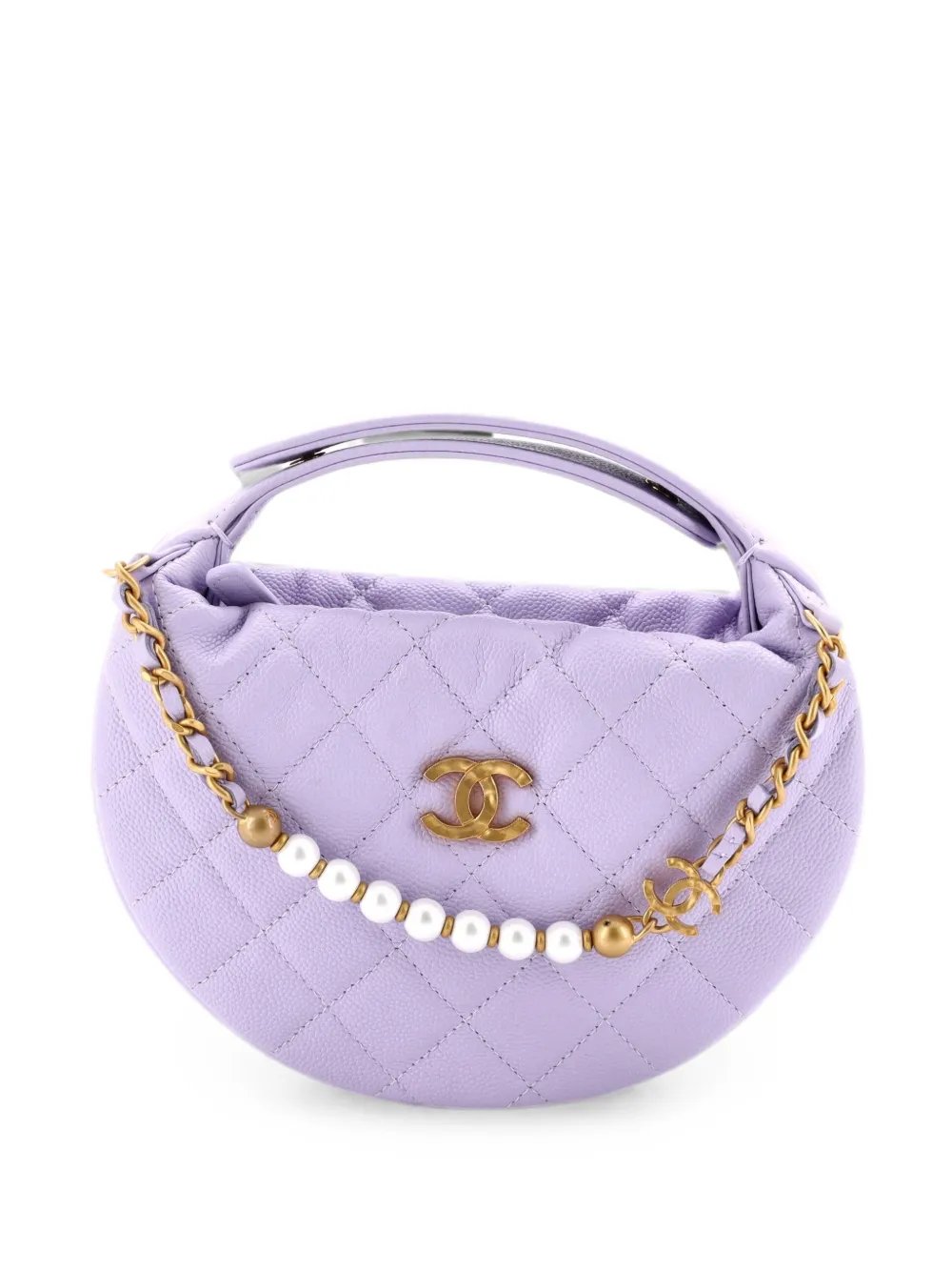 Double Chain Bow Pouch Quilted Caviar Mini hobo bag