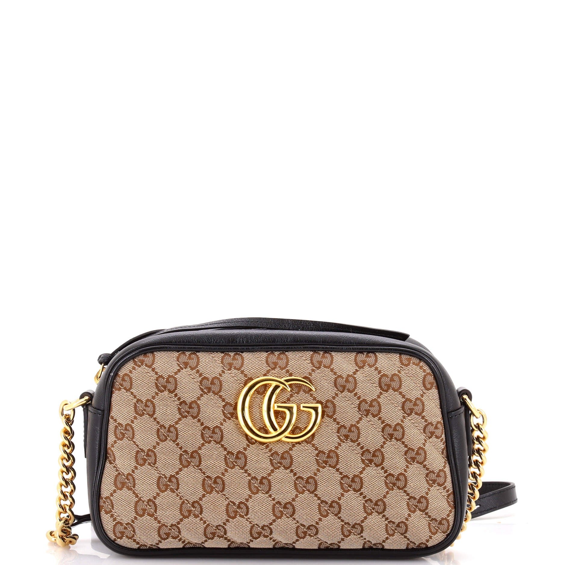 Gucci GG Marmont Shoulder Bag Diagonal Quilted GG Canvas with Leather Small