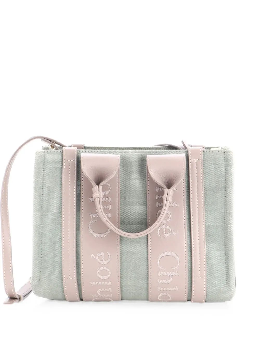 Chloe Woody Convertible Linen and Leather Small tote bag