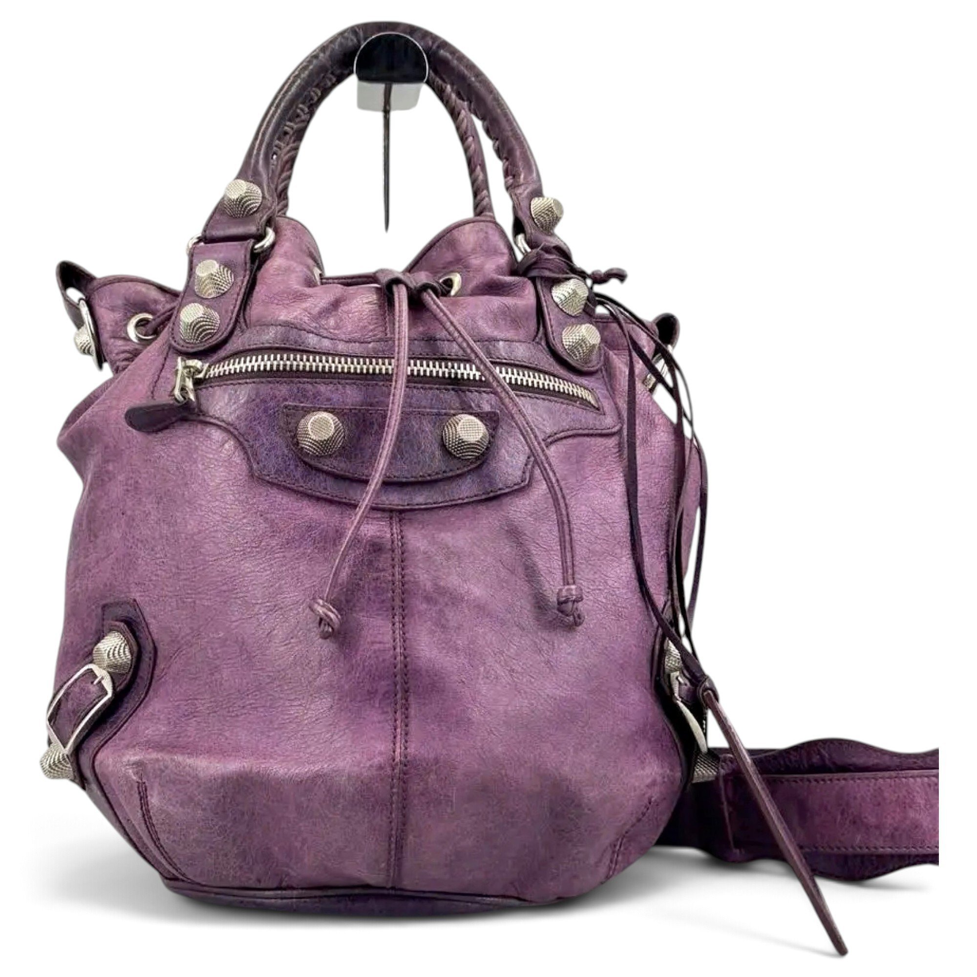 Pompon leather handbag
