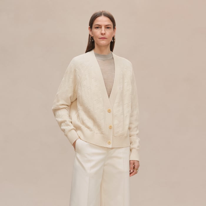 Blanc Naturel Cardigan Manches Longues Motif « h »