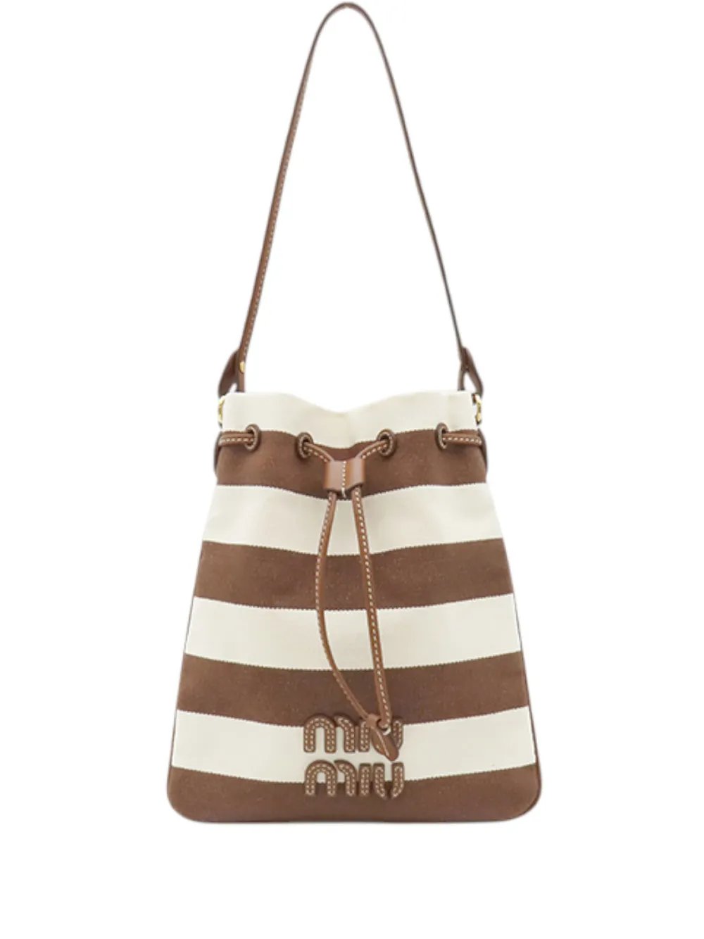 Miu Miu 2010-2026 Striped Canvas Logo Drawstring handbag