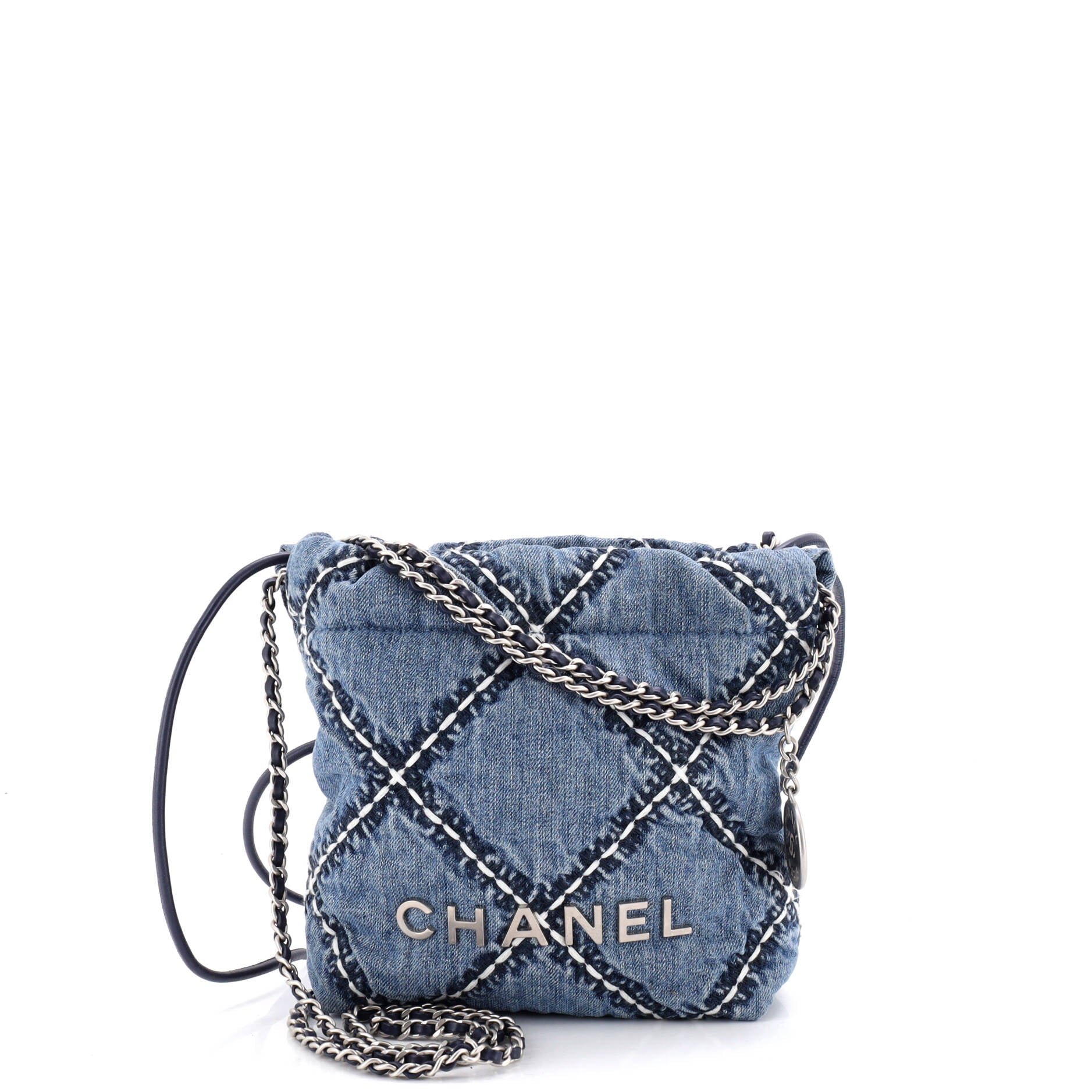 22 Chain Hobo Quilted Stitched Denim Mini
