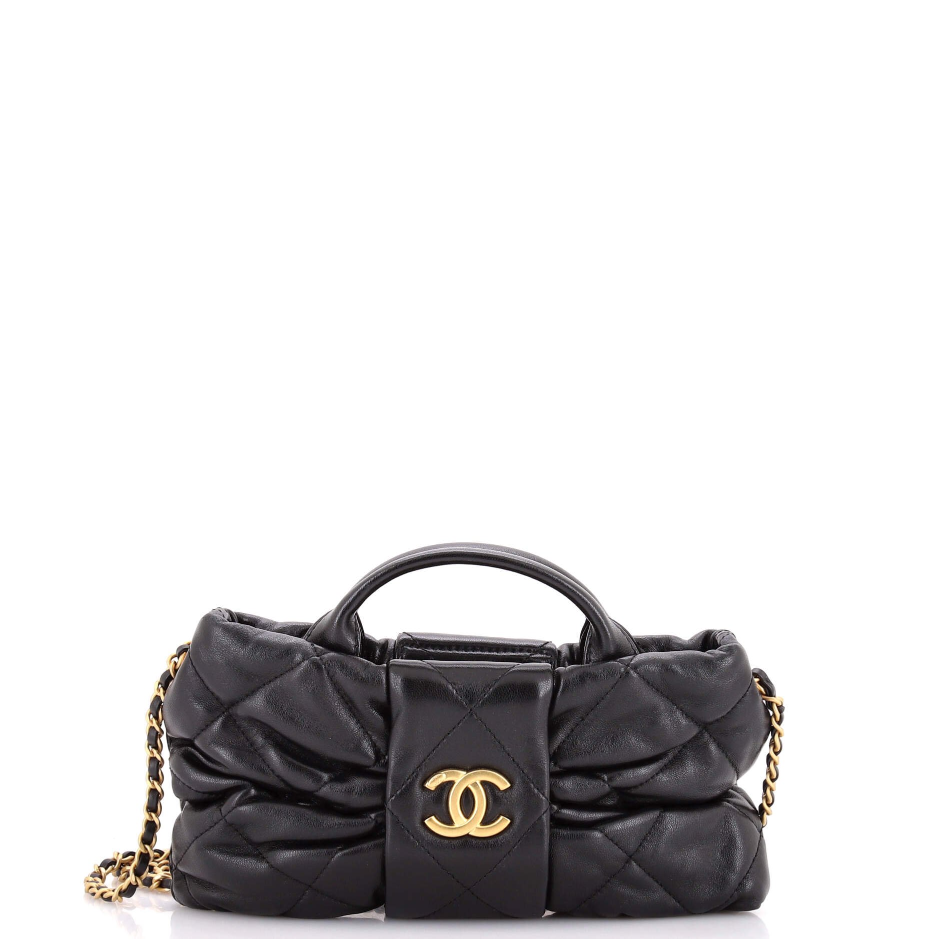 CC Bow Chain Shoulder Bag Quilted Leather Mini