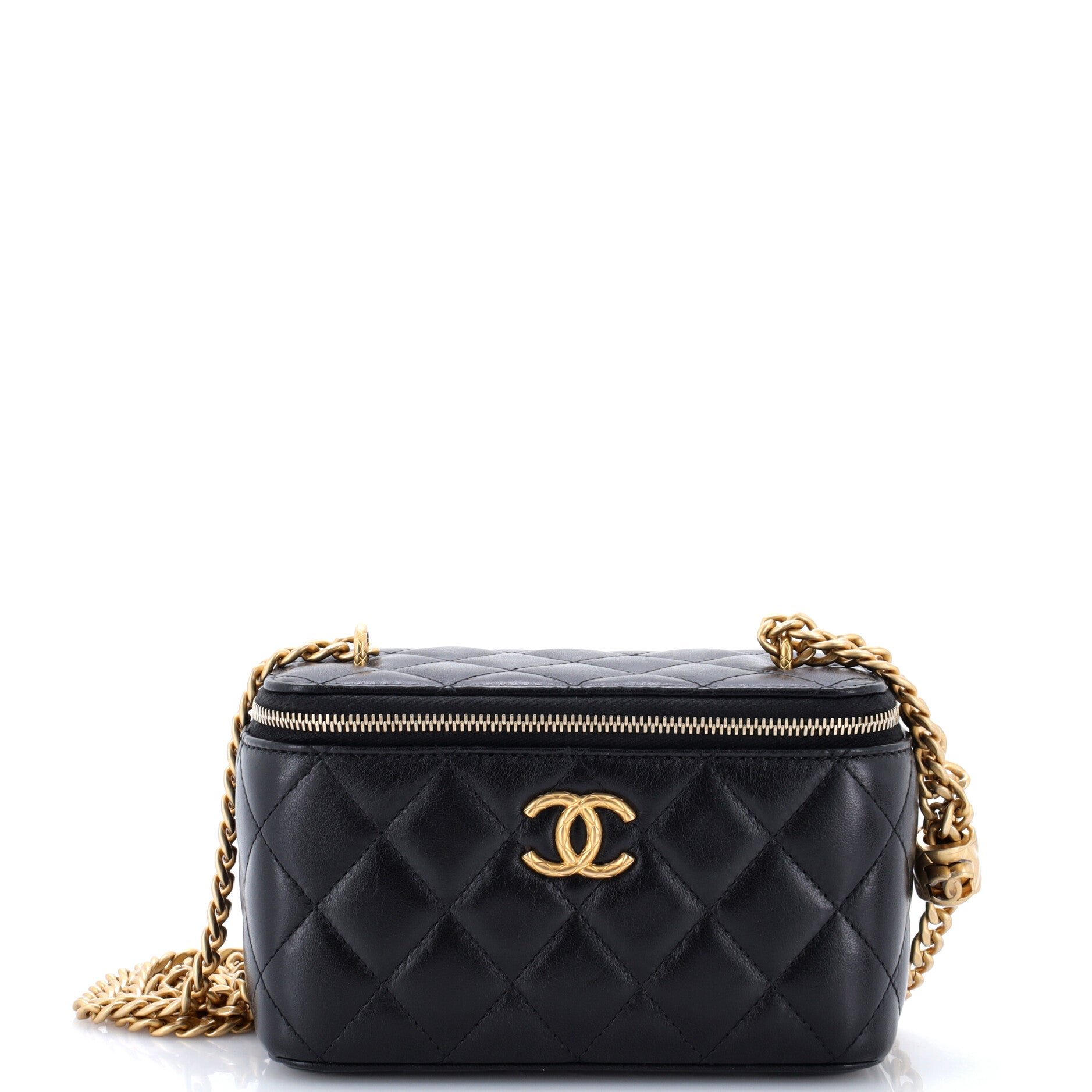 All Slide Long Vanity Case with Chain Quilted Lambskin Small