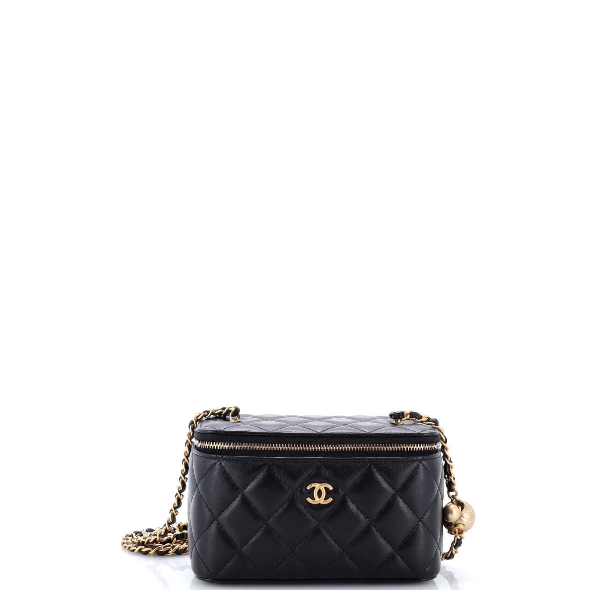 Pearl Crush Vanity Case with Chain Quilted Lambskin Small