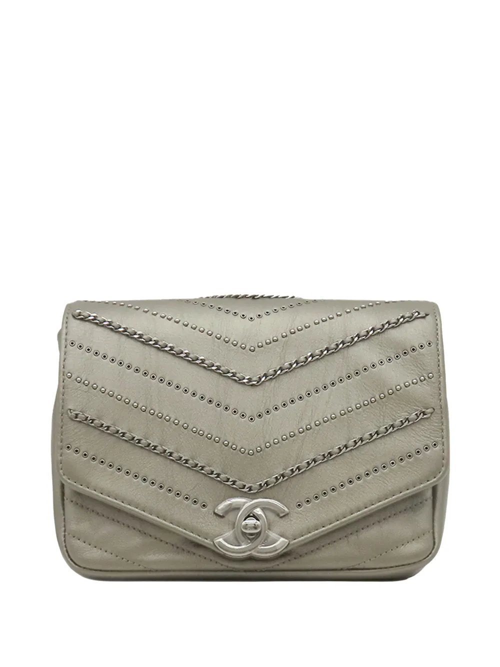 2018-2019 Small Chevron Calfskin Embellished Data Center Envelope Flap crossbody bag