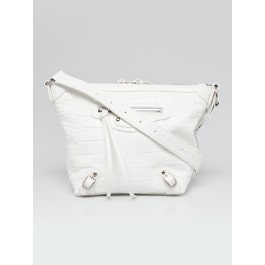 Balenciaga Balenciaga White Crocodile Embossed Calfskin Leather XS Neo Classic Hobo Bag
