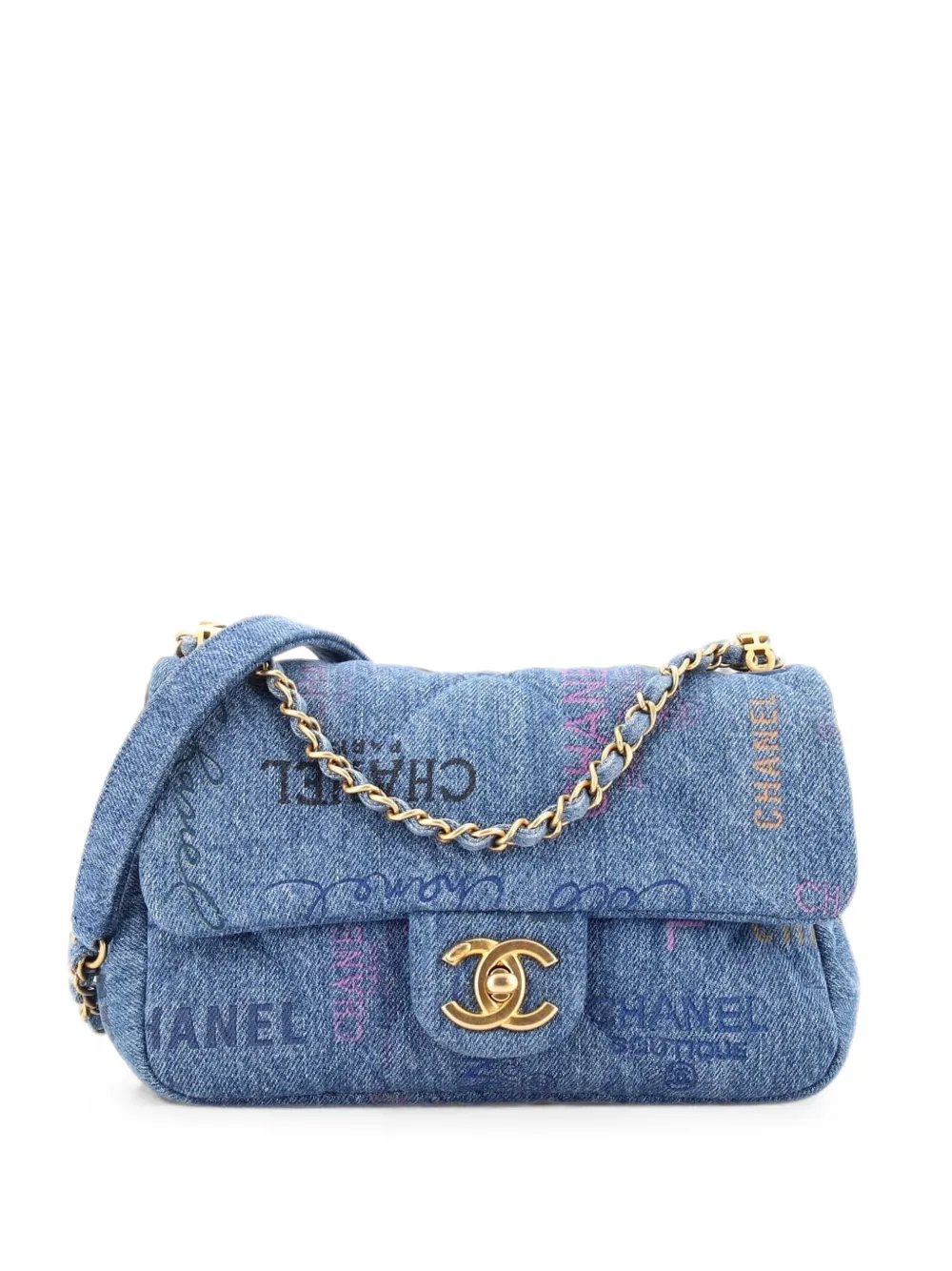 Denim Mood Flap Bag Logo Printed Quilted Denim Small crossbody bag