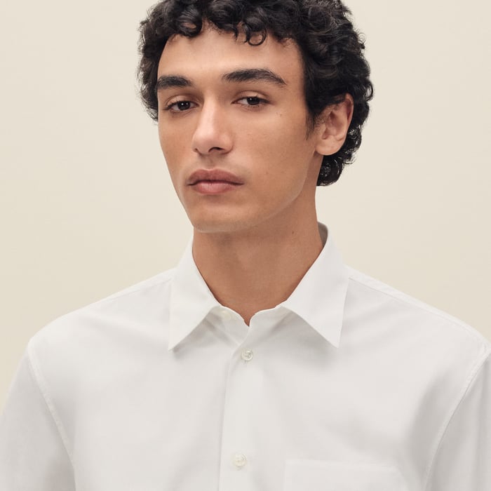 Blanc Short-sleeve Straight Cut Shirt With Leather Detail