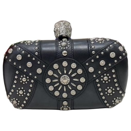 Skull leather clutch bag