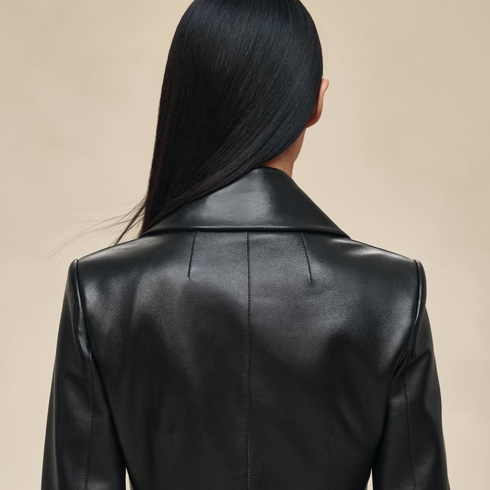 Noir Knotted Leather Suit Jacket