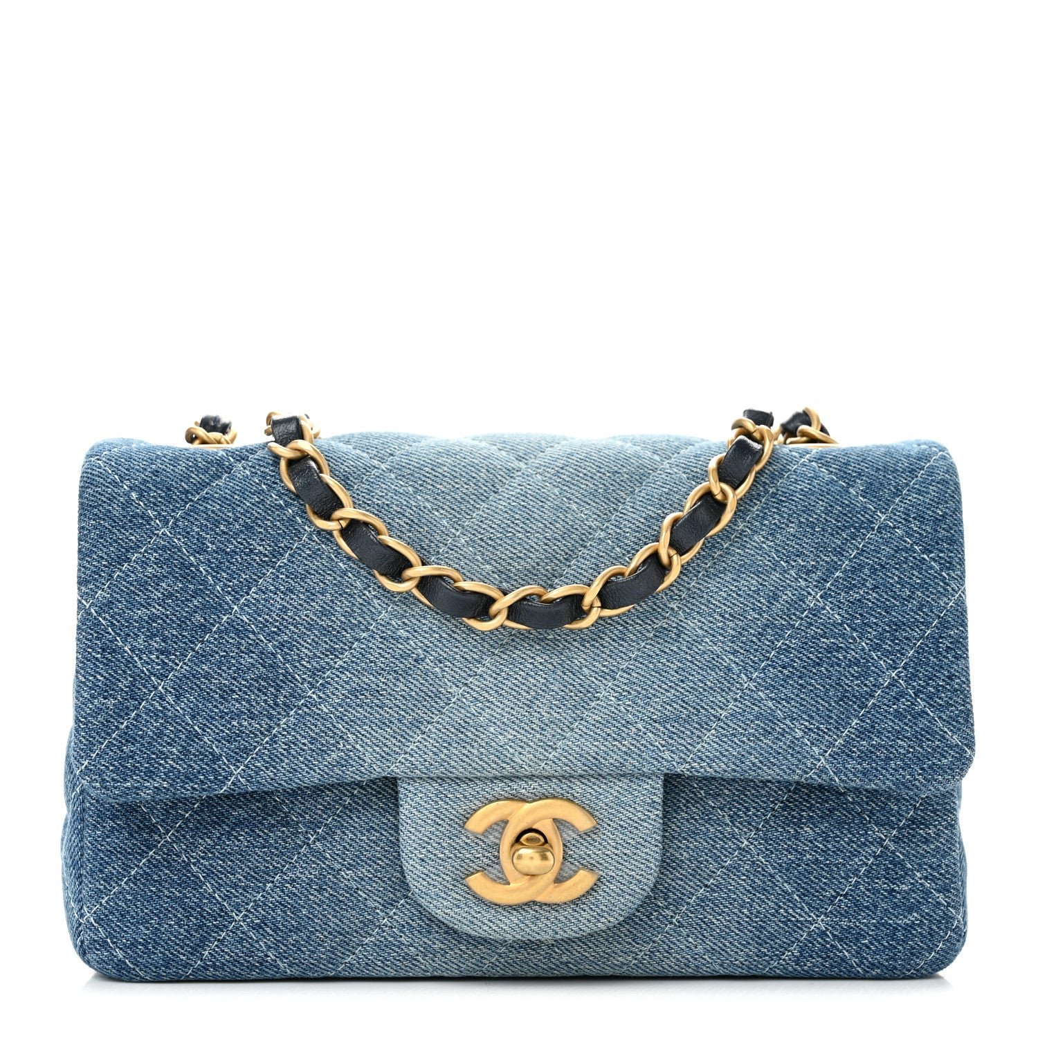 Chanel Washed Denim Quilted Mini Rectangular Flap Blue