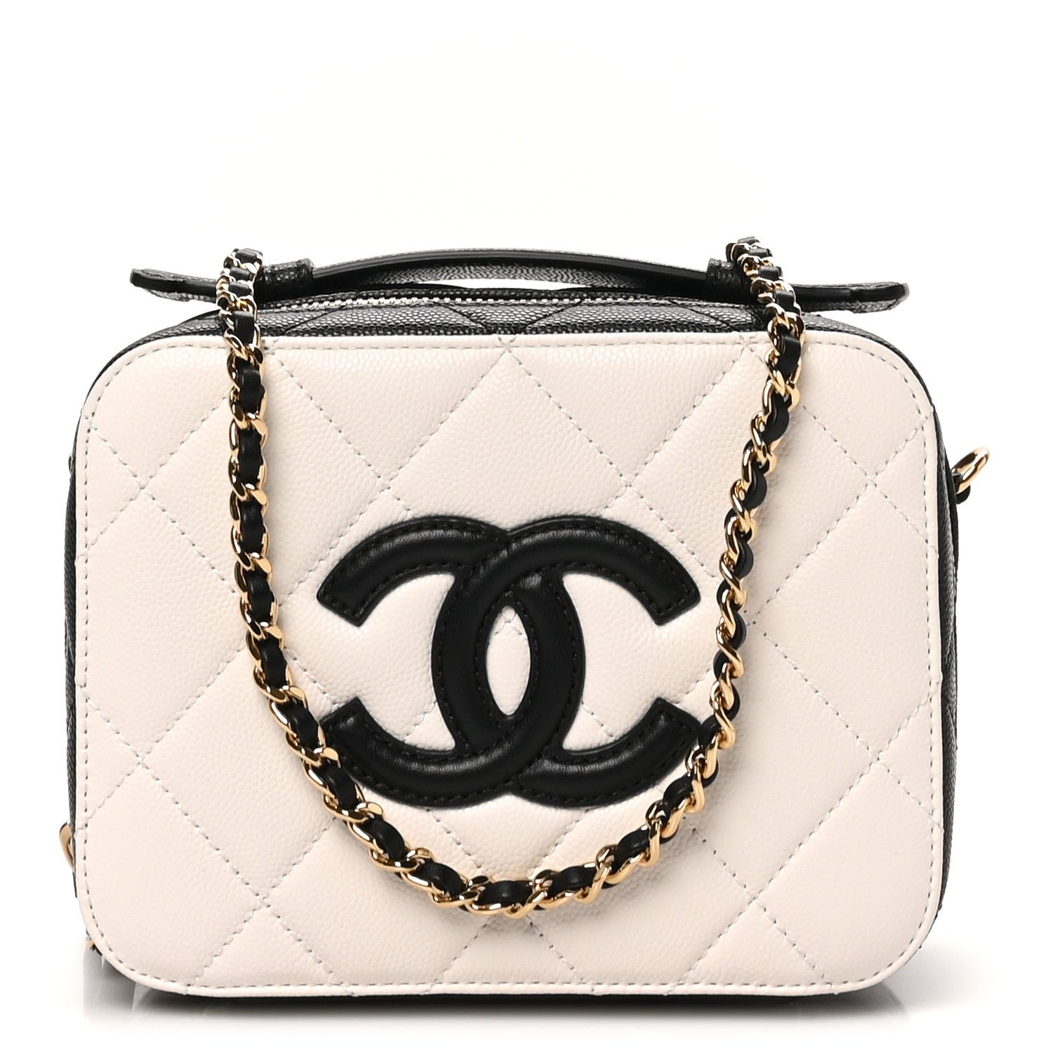 Chanel Caviar Quilted Small CC Neo Filigree Vanity Case White Black
