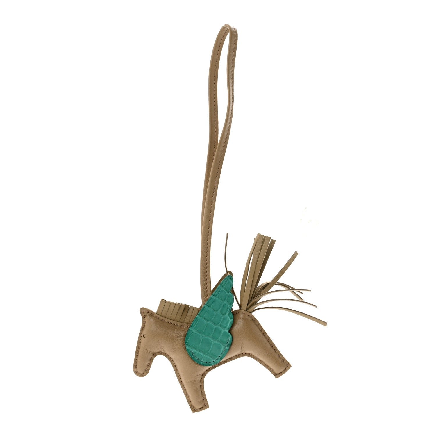 Hermes Milo Lambskin Matte Alligator Touch Grigri Rodeo Pegase Horse Bag Charm PM Beige Marfa Vert Jade