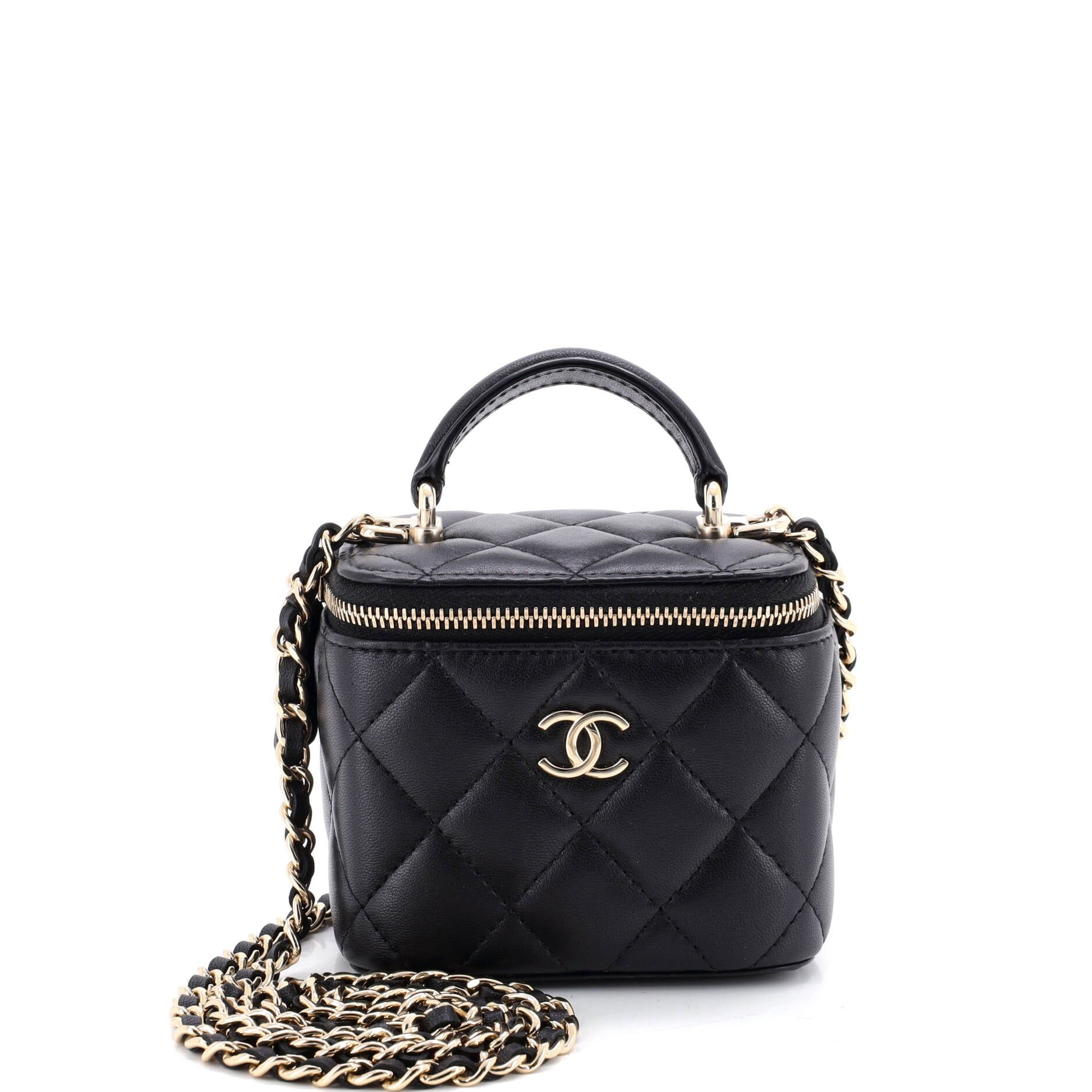 Classic Top Handle Vanity Case with Chain Quilted Lambskin Mini