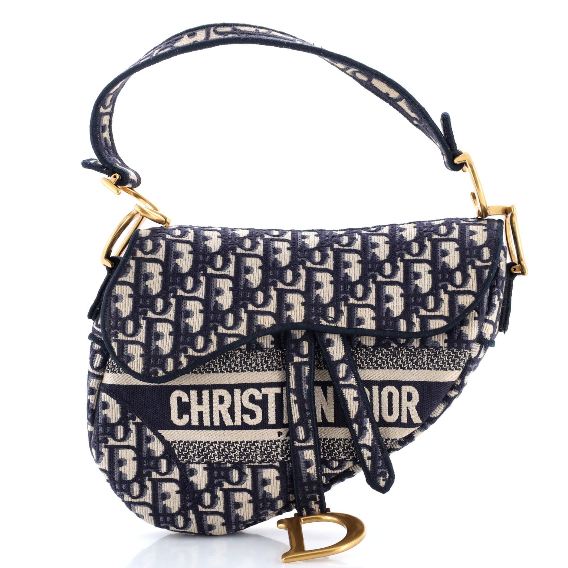 Dior Saddle Handbag Logo Embroidered Oblique Canvas Medium