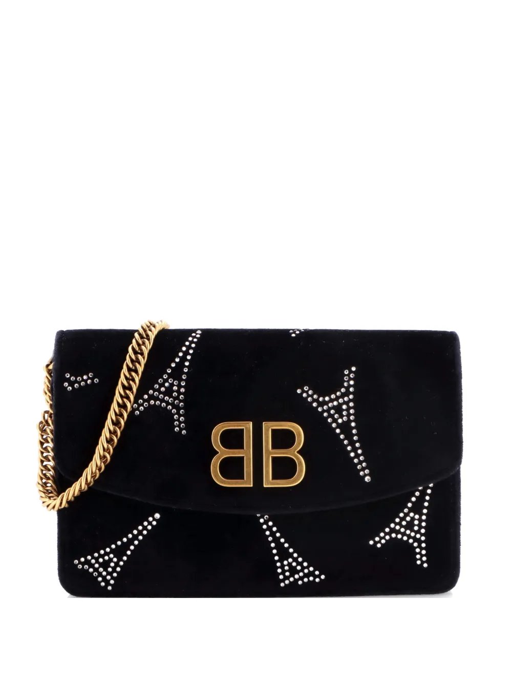BB Round Wallet on Chain Crystal Embellished Velvet Small shoulder bag