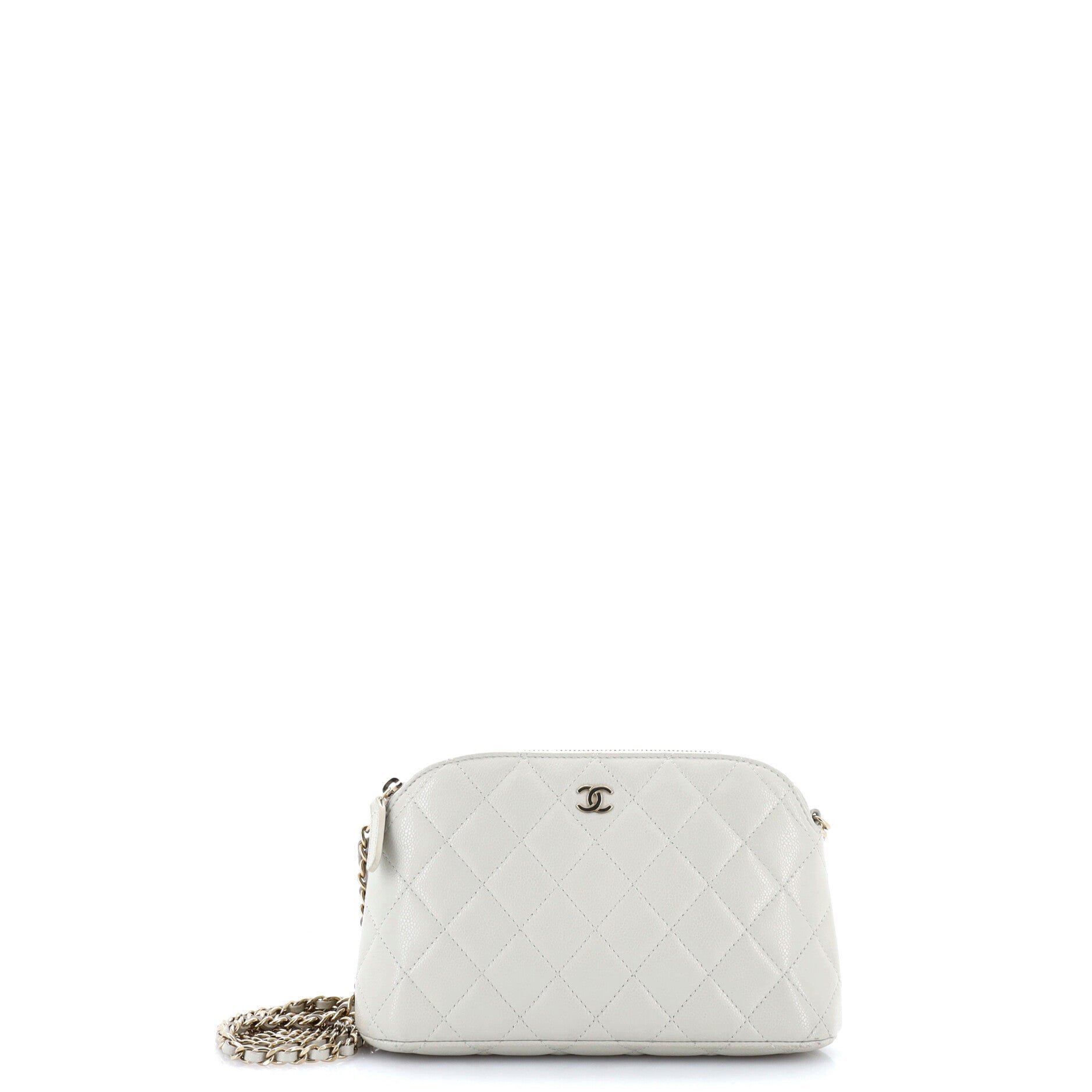 CC Dome Zip Clutch with Chain Quilted Caviar Small