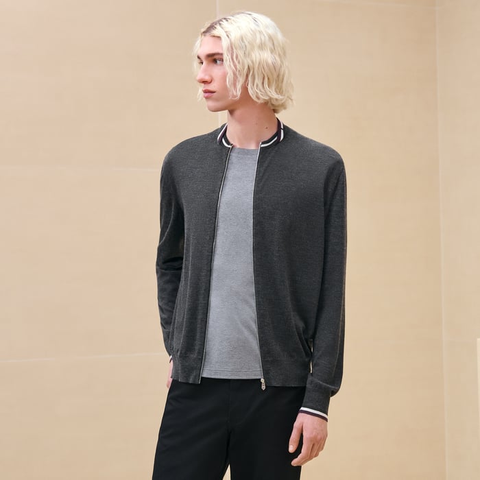 Anthracite "Rayures & Twist" Zipped Jacket