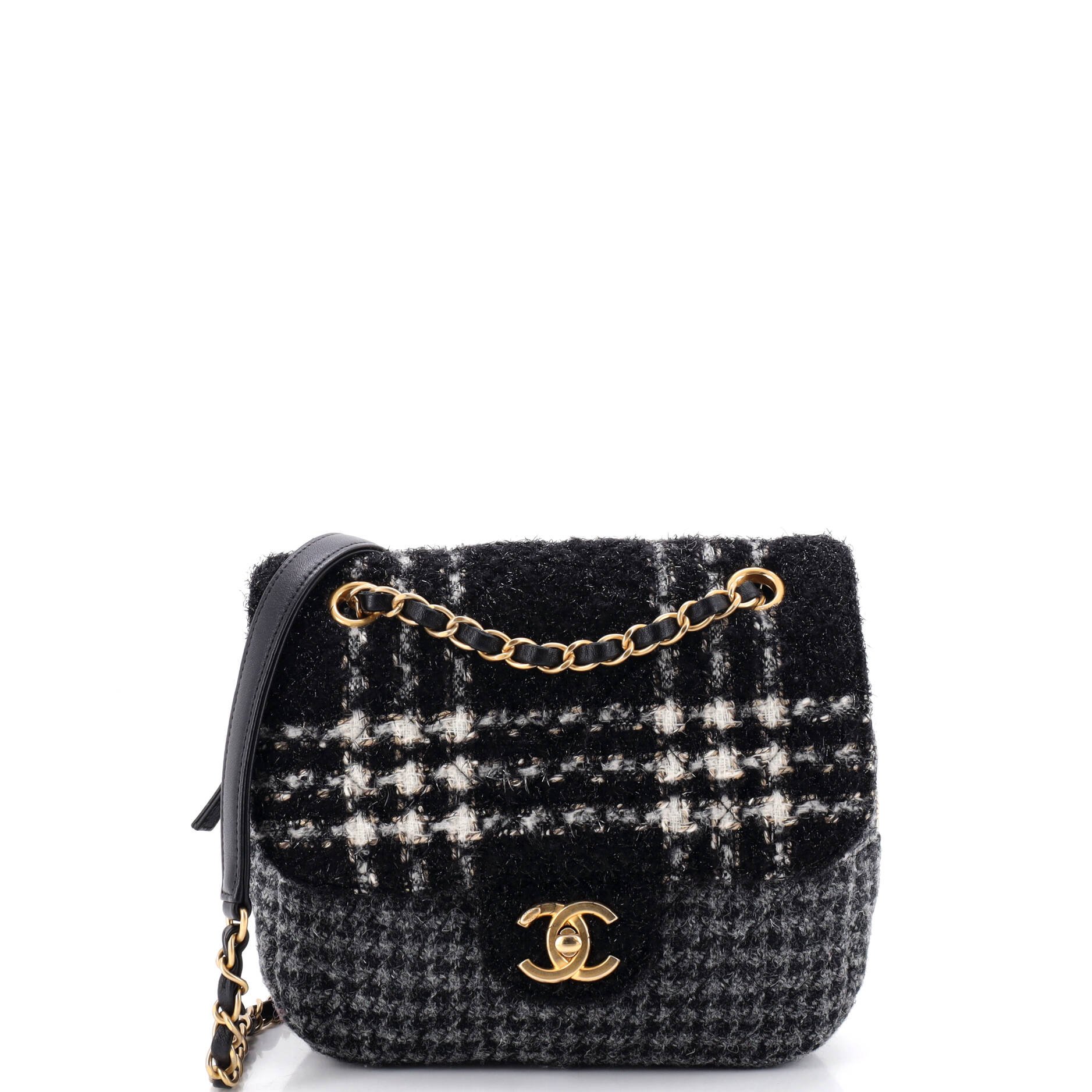 CC Square Zip Flap Bag Quilted Tweed Mini