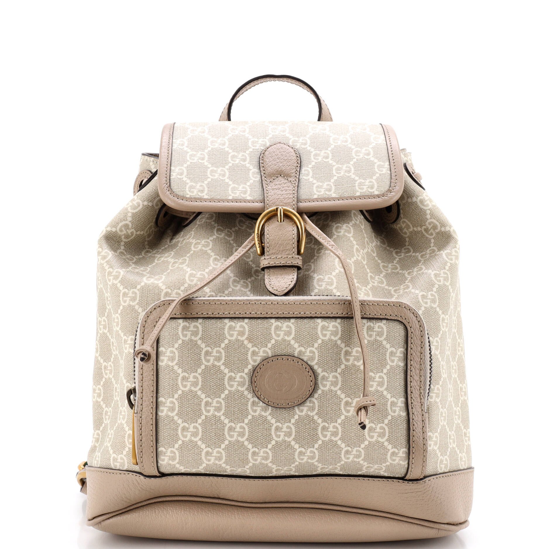 Interlocking G Patch Drawstring Flap Backpack GG Coated Canvas Small
