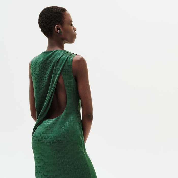 Vert Bouteille "Mosaique" Draped Long Dress
