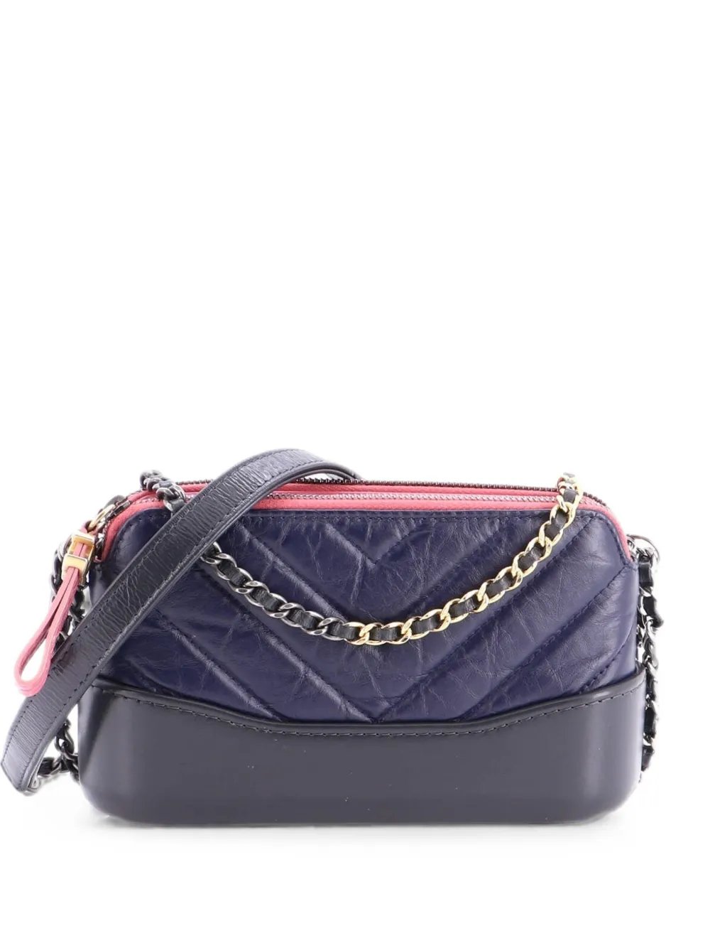 Gabrielle Double Zip Clutch with Chain Chevron Aged Calfskin crossbody bag