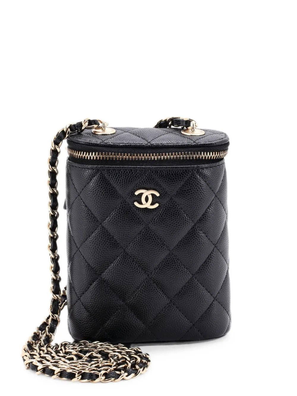 Vertical Classic Vanity Case with Chain Quilted Caviar Small shoulder bag